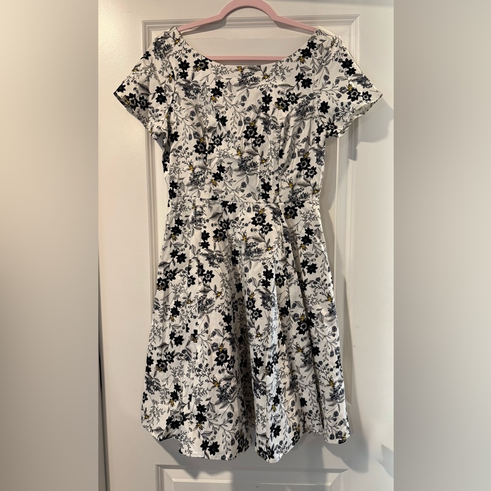 Honeybee and Floral Black and White Dress